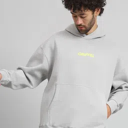 GRIFFEL Men Typography Printed Hood Fleece Pullover Sweatshirt-picture-32