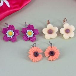 PRIVIU Set of 3 Daisy Floral Shaped Drop Earrings-92