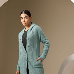 Chemistry Textured Woollen Hooded Longline Cardigan-15
