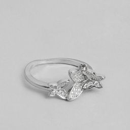 DressBerry Butterfly-Shaped Stone-Studded Adjustable Finger Ring-image-16