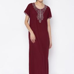 Sand Dune Maroon Embroidered Maxi Nightdress 4081-image-10