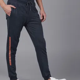 WROGN Men Navy Blue Slim Fit Solid Joggers With Side Stripes-image-45