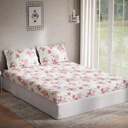 DDecor Glora Floral Pink Cotton 144 TC Double Bedsheet With 2 Pillow Covers-picture-4