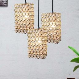 Homesake Gold Metal 3-Lights Round Cluster Chandelier Dual Ring Triangle Hanging Light-14