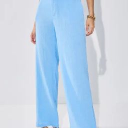 Styli Blue Cotton High Rise Wide Leg Trousers-image-26
