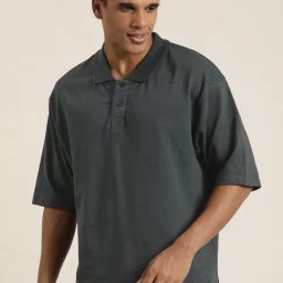 Dillinger Dark Grey Loose Fit Cotton Oversized Polo T-Shirt-image-33