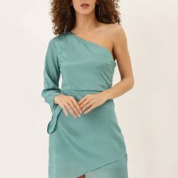 DODO & MOA Sea Green Slim Fit A Line Dress-image-84