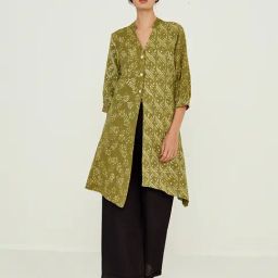 ANCESTRY Olive Printed High Low Kurta-picture-29