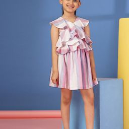 Budding Bees Girls Cotton Striped Ruffles Fit & Flare Dress-picture-40