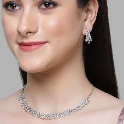 Karatcart Silver-Plated White Cubic Zirconia Studded Necklace Set for Women-image-27