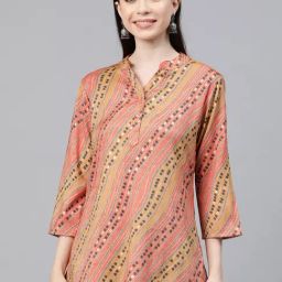 Cottinfab Yellow & Pink Printed Straight Kurti-17