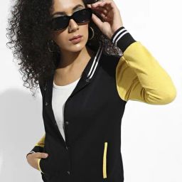Campus Sutra Black & Yellow Cotton Color-Block Sweatshirt-image-77