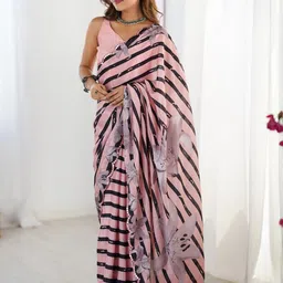 CaniBani Pink Silk Blend Sarees-55