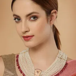 Dugran By Dugristyle Peach & Pink Necklace with Kundan & Pearls for Women-picture-3
