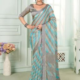 Saree Mall Grey Printed Saree With Unstitched Blouse-image-52