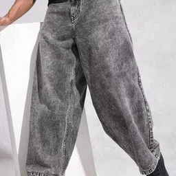 WROGN Men Pure Cotton Baggy Fit Heavy Fade Jeans-image-96