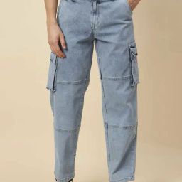 High Star Light Blue Relaxed Fit Cargo Jeans-image-18