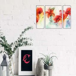 eCraftIndia 6MM MDF Set of 3 Botanical Floral Satin Matt Texture UV Art Painting-45