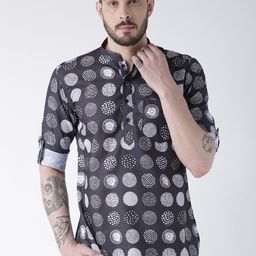 Hangup Men Black & White Printed Straight Kurta-34