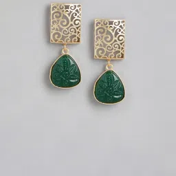 Anouk Gold-Plated Rectangular Shaped Artificial Stones Drop Earrings image 2