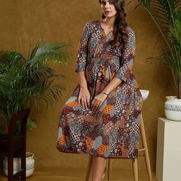 MomToBe Ethnic Motifs Print Maternity Fit & Flare Midi Dress-image-43