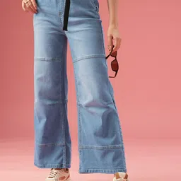 DressBerry Women Wide Leg High-Rise Light Fade Stretchable Jeans-image-32
