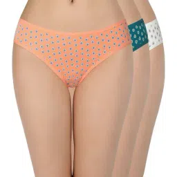 Amante White & Peach Cotton Printed Bikini Panties - Pack Of 3-image-84