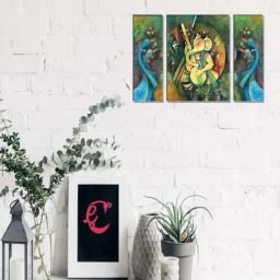 eCraftIndia 6MM MDF Set of 3 Musician Lord Ganesha Satin Matt Texture UV Art Painting-image-28