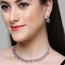 Karatcart Silver-Plated Purple and White Cubic Zirconia Studded Necklace Set-31