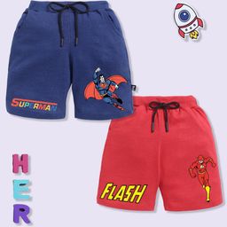 YK X Minute Mirth Boys Assorted Pack Of 2 Superman Printed Cotton Shorts-image-96