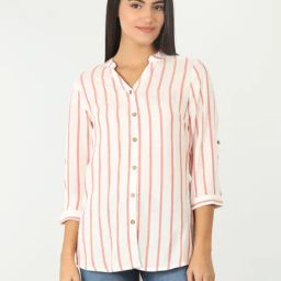 Mustard White Rayon Striped Shirt-image-9