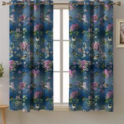 SPACES DRAPE STORY Elegent Navy Blue & Pink Polyester 5 ft Window Curtain - Set of 2-4