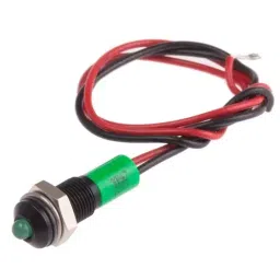 RS PRO Green Panel Mount Indicator 24V DC, Mounting Hole Size 6 mm, Termination Type Lead Wires, IP Rating IP67, Model No 7227889-14