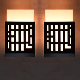 Gojeeva Black & White 2 Pieces Textured Contemporary Wooden Rectangle Shaped Wall Lamp-picture-43