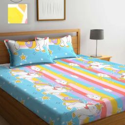 Klotthe Printed Yellow 210 TC Cotton Blend Double 2 Bed Sheets with 4 Pillow Covers-image-91