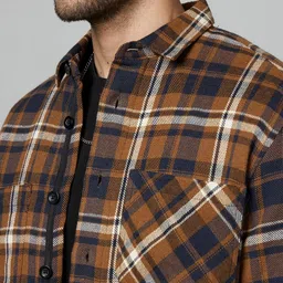 Celio Men Checked Utility Pockets Spread Collar Regular Cotton Tailored Jacket image 4
