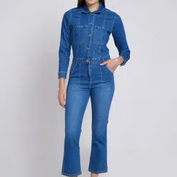 Spykar Blue Shirt Collar Jumpsuit-picture-31