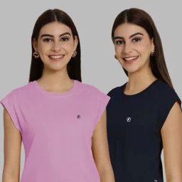 Friskers Purple & Navy Slim Fit Sports T-Shirts - Pack Of 2-image-52