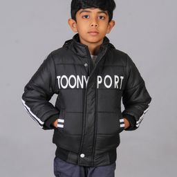 TOONYPORT Full Sleeves Brand Name Printed Quilted Hooded Winter Jacket - Black-picture-19
