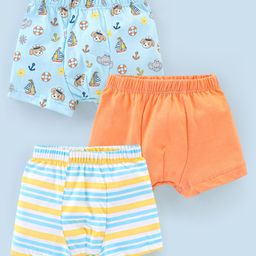 Babyhug 100% Cotton Knit Briefs Stripes & Elephant Print Pack of 3 - Orange & Blue-image-41