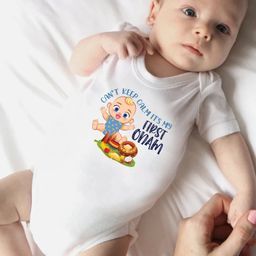 KNITROOT Onam Theme Half Sleeves Can'T Keep Calm First Onam Printed Onesie - White-image-69