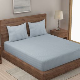 Klotthe Grey Cotton Blend Double Bed Sheet with 2 Pillow Covers-21