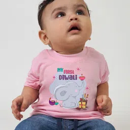 KNITROOT Diwali Theme Half Sleeves Typography & Elephant Printed Tee - Pink-picture-31