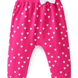 Babyhug Cotton Interlock Knit Full Length Diaper Legging Heart Print - Pink-image-98