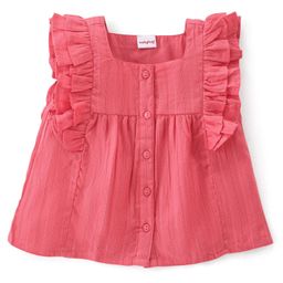Babyhug 100% Cotton Woven Front Open Sleeveless Top with Frill Detailing - Pink-image-92