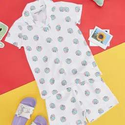 Pantaloons Junior Cotton Knit Half Sleeves Floral Printed Coordinating Night Suit - Snow White-picture-47