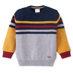 Babyhug Cotton Knitted Full Sleeves Pullover Sweater With Colour Block Design & Stripes - Multicolour-picture-6