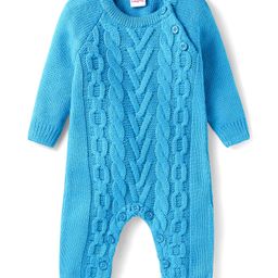 Babyhug Sweater Knit Full Raglan Sleeves Winter Romper with Cable Knit Design - Light Blue-image-18