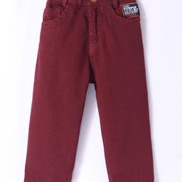 Little Kangaroos 100% Cotton Full Length Jeans Solid Colour - Maroon-image-73