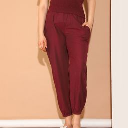 Moms Maternity Khadi Cotton High Rise Abstract Printed Maternity Trousers - Maroon-image-4
